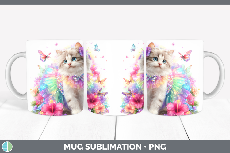 Cats Rainbow Summer Angora Cat Mug Wrap Sublimation Coffee C