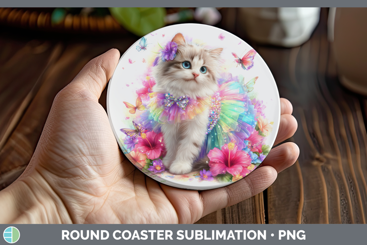 Cats Rainbow Summer Angora Cat Round Coaster Sublimation Coa