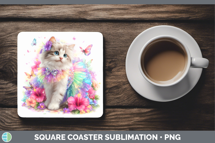 Cats Rainbow Summer Angora Cat Square Coaster Sublimation Co
