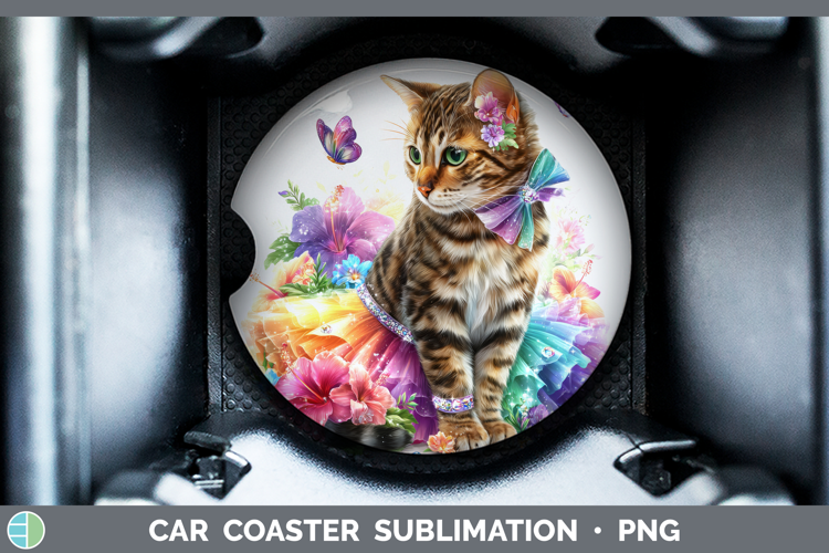 Cats Rainbow Summer Bengal Cat Car Coaster Sublimation Desi