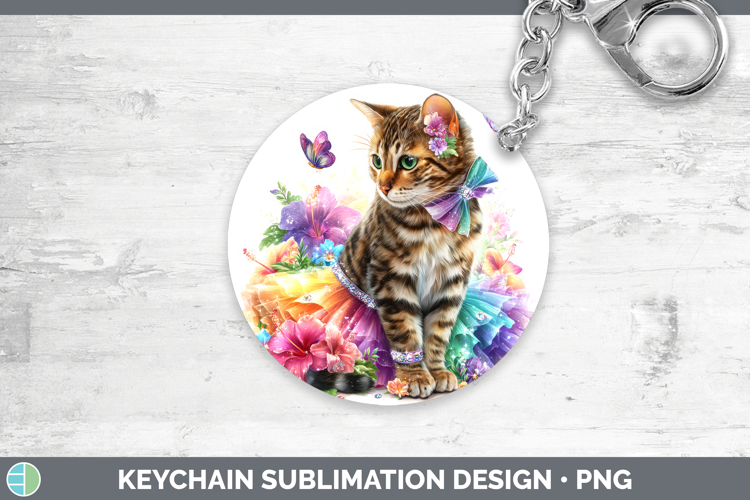Cats Rainbow Summer Bengal Cat Keychain Sublimation Keyring