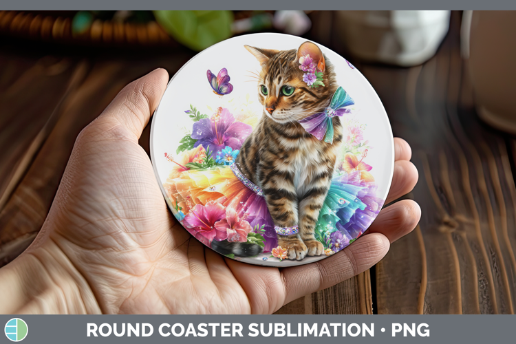 Cats Rainbow Summer Bengal Cat Round Coaster Sublimation Coa