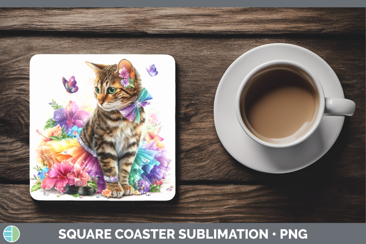 Cats Rainbow Summer Bengal Cat Square Coaster Sublimation Co