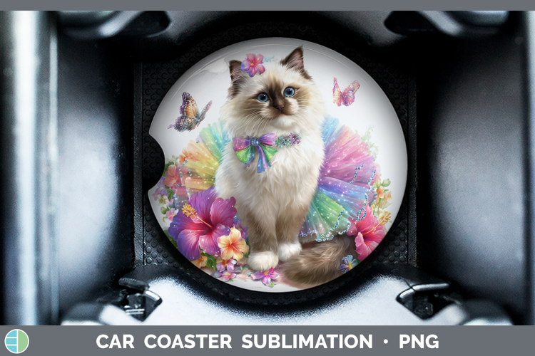 Cats Rainbow Summer Birman Cat Car Coaster Sublimation Desi