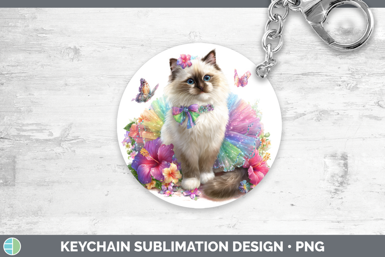 Cats Rainbow Summer Birman Cat Keychain Sublimation Keyring