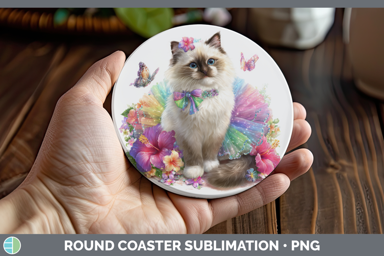 Cats Rainbow Summer Birman Cat Round Coaster Sublimation Coa