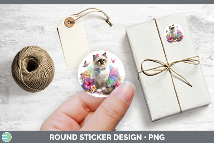Cats Rainbow Summer Birman Cat Stickers | Round Labels Desig