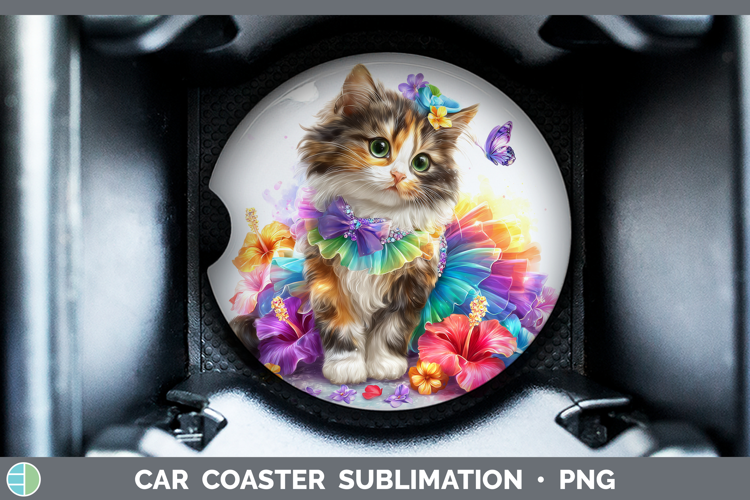 Cats Rainbow Summer Calico Cat Car Coaster Sublimation Desi