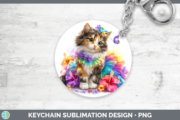 Cats Rainbow Summer Calico Cat Keychain Sublimation Keyring