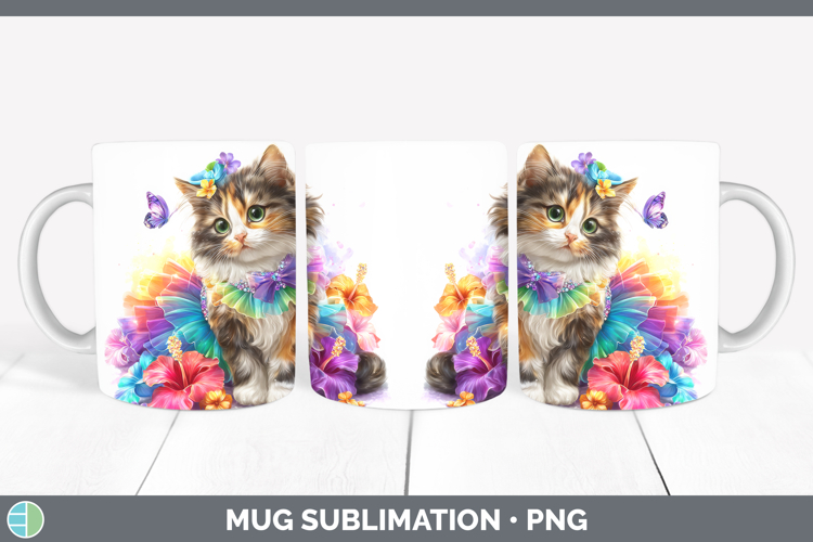 Cats Rainbow Summer Calico Cat Mug Wrap Sublimation Coffee C