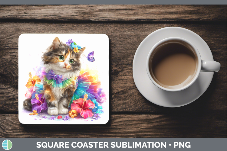 Cats Rainbow Summer Calico Cat Square Coaster Sublimation Co