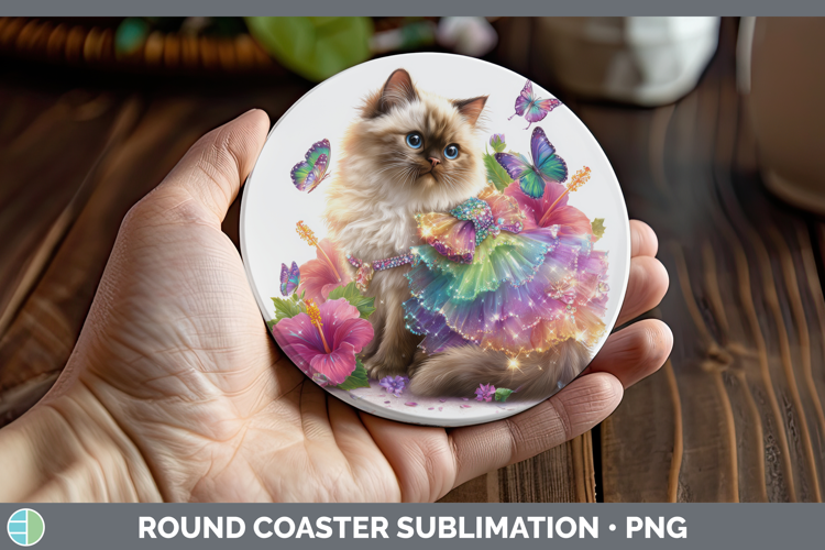 Cats Rainbow Summer Himalayan Cat Round Coaster Sublimation