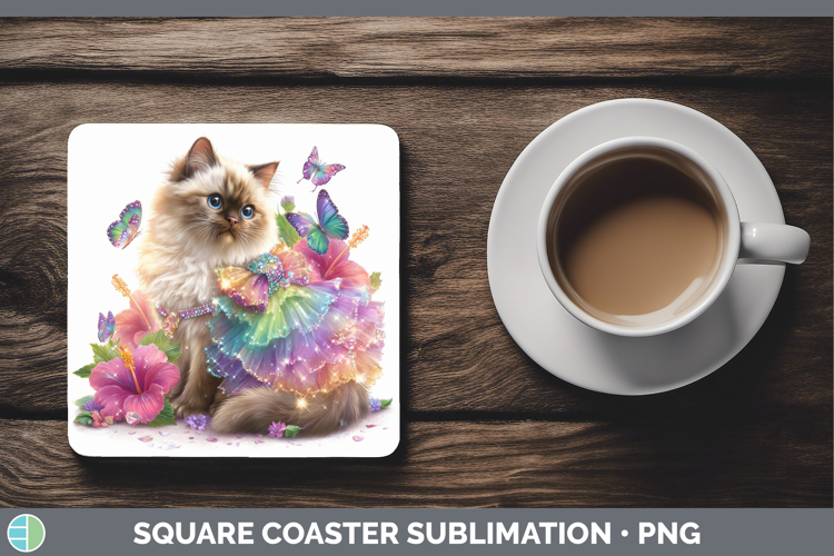 Cats Rainbow Summer Himalayan Cat Square Coaster Sublimation