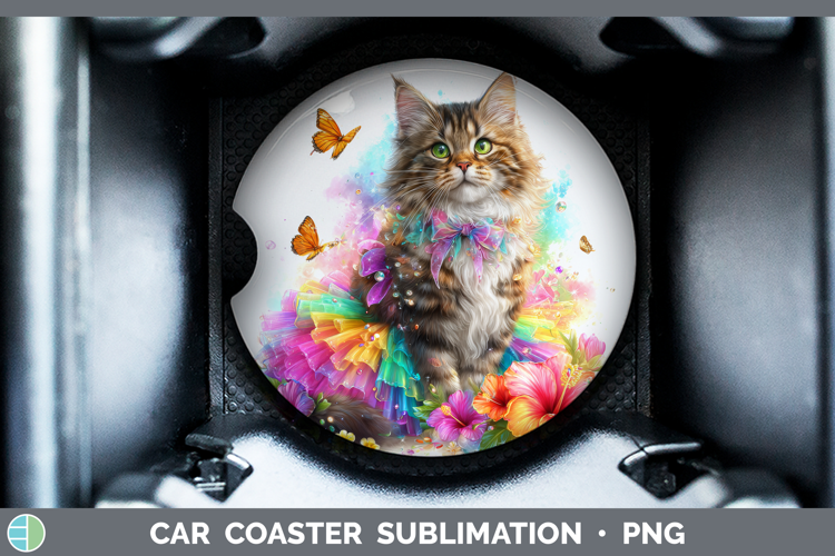 Cats Rainbow Summer Maine Coon Cat Car Coaster Sublimation