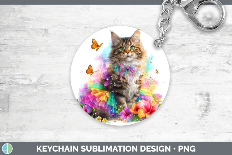 Cats Rainbow Summer Maine Coon Cat Keychain Sublimation Keyr