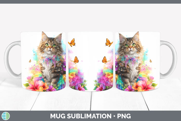 Cats Rainbow Summer Maine Coon Cat Mug Wrap Sublimation Coff