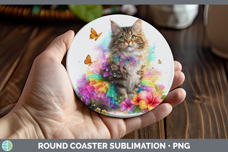 Cats Rainbow Summer Maine Coon Cat Round Coaster Sublimation