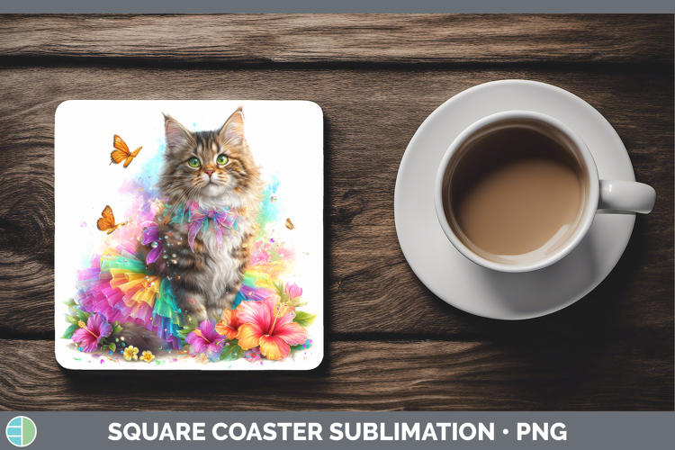 Cats Rainbow Summer Maine Coon Cat Square Coaster Sublimatio