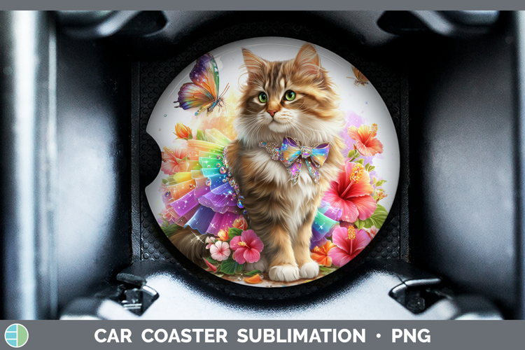 Cats Rainbow Summer Norwegian Forest Cat Car Coaster Sublima