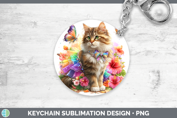 Cats Rainbow Summer Norwegian Forest Cat Keychain Sublimatio