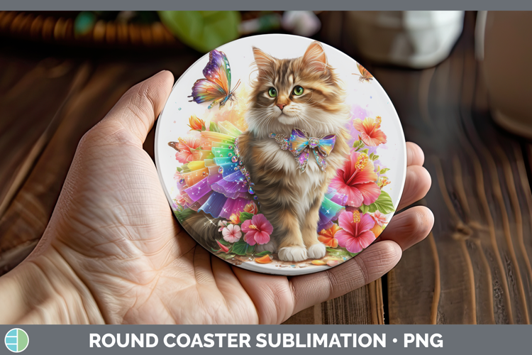 Cats Rainbow Summer Norwegian Forest Cat Round Coaster Subli
