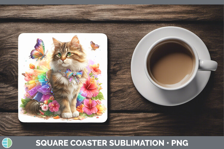 GorgeousCats Rainbow Summer Square Coaster design.