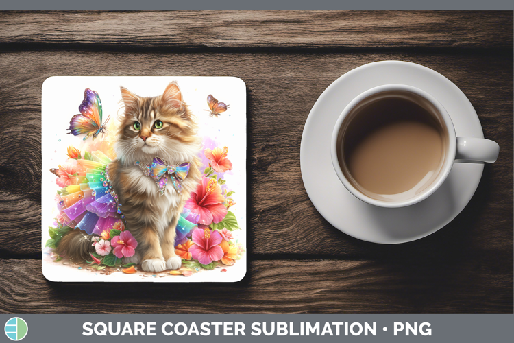 Cats Rainbow Summer Norwegian Forest Cat Square Coaster Subl