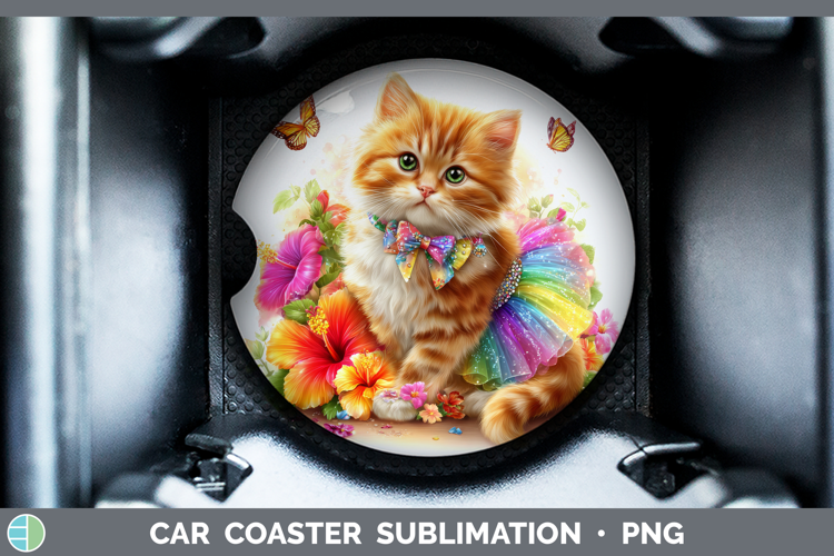 Cats Rainbow Summer Orange Cat Car Coaster Sublimation Desi