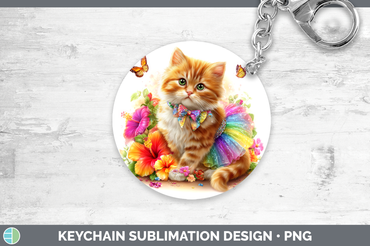 Cats Rainbow Summer Orange Cat Keychain Sublimation Keyring