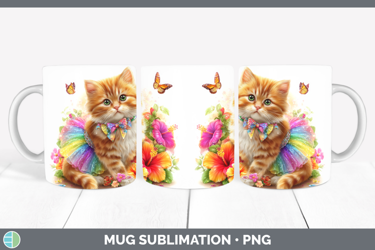 Cats Rainbow Summer Orange Cat Mug Wrap Sublimation Coffee C