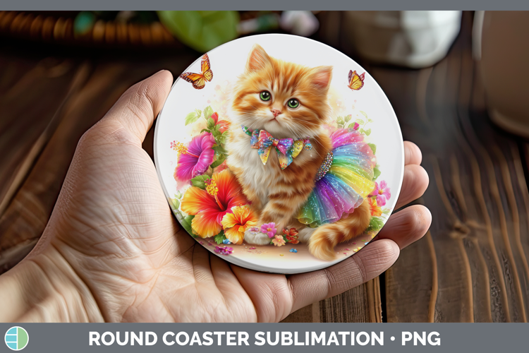 Cats Rainbow Summer Orange Cat Round Coaster Sublimation Coa