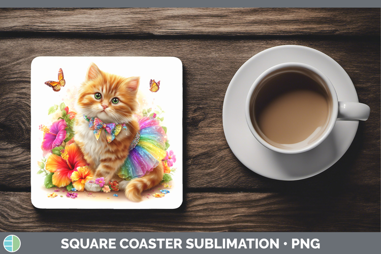 Cats Rainbow Summer Orange Cat Square Coaster Sublimation Co