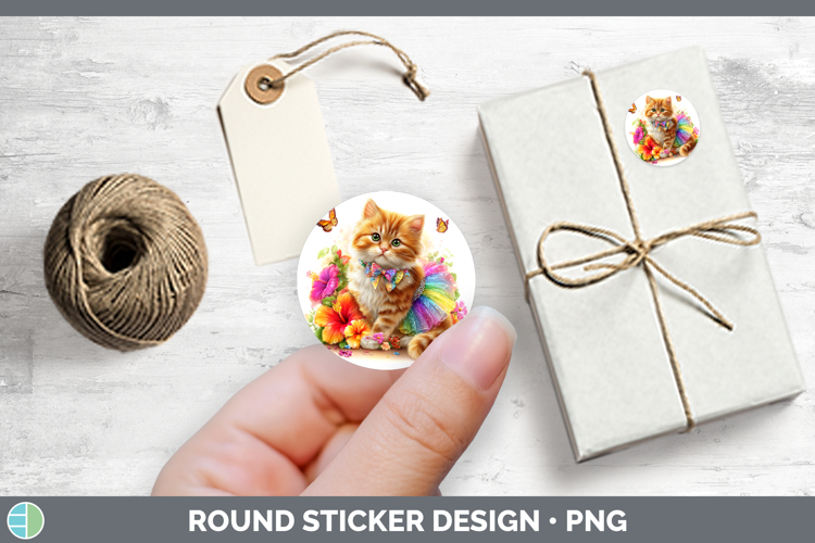Cats Rainbow Summer Orange Cat Stickers | Round Labels Desig