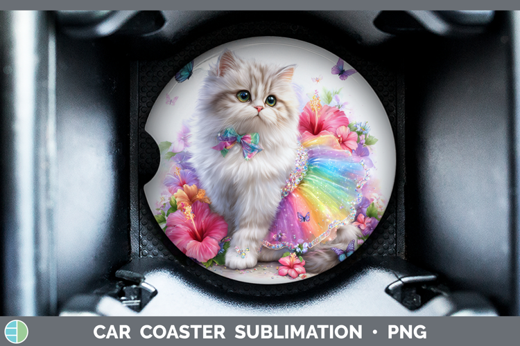 Cats Rainbow Summer Persian Cat Car Coaster Sublimation Des