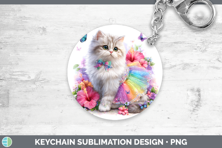 Cats Rainbow Summer Persian Cat Keychain Sublimation Keyring