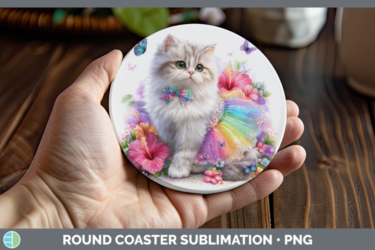 Cats Rainbow Summer Persian Cat Round Coaster Sublimation Co