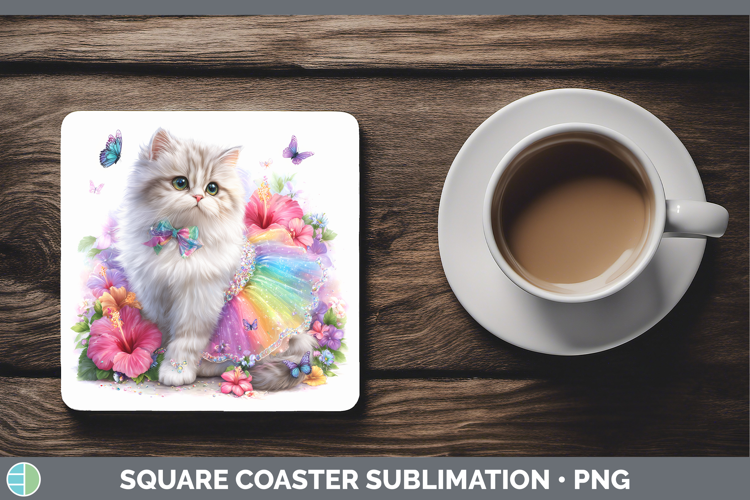Cats Rainbow Summer Persian Cat Square Coaster Sublimation C