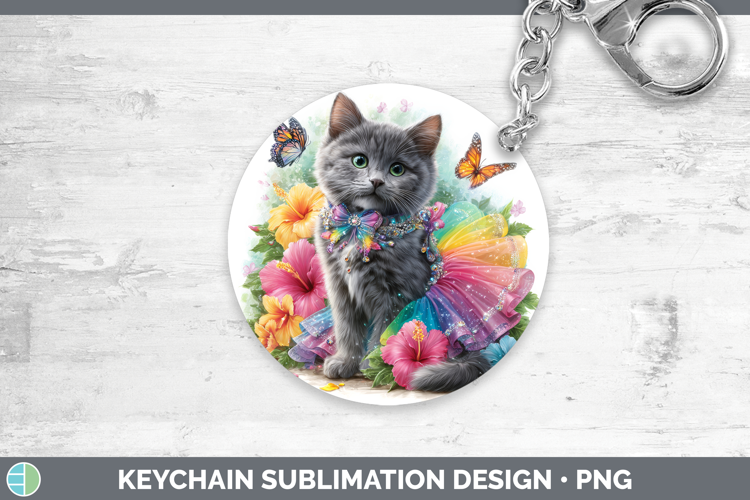Cats Rainbow Summer Russian Blue Cat Keychain Sublimation Ke