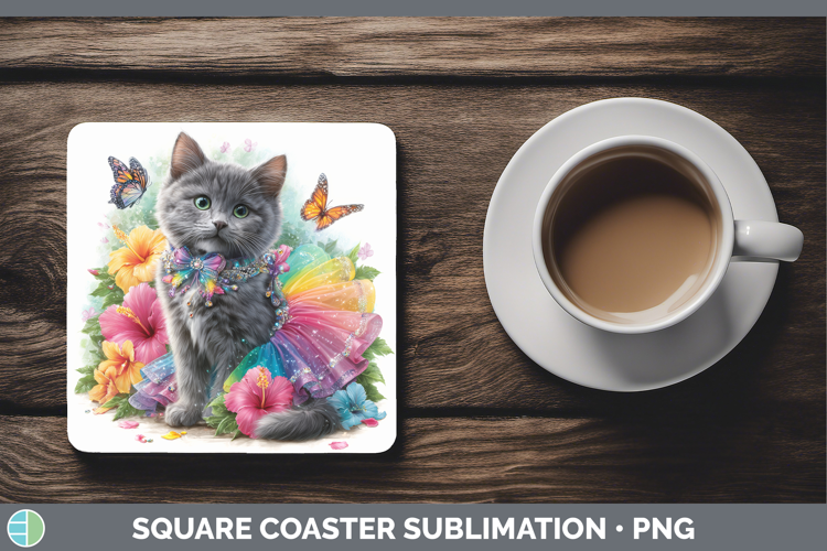 Cats Rainbow Summer Russian Blue Cat Square Coaster Sublimat