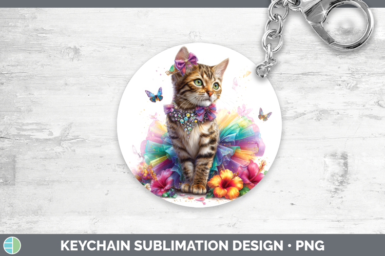 Cats Rainbow Summer Savannah Cat Keychain Sublimation Keyrin