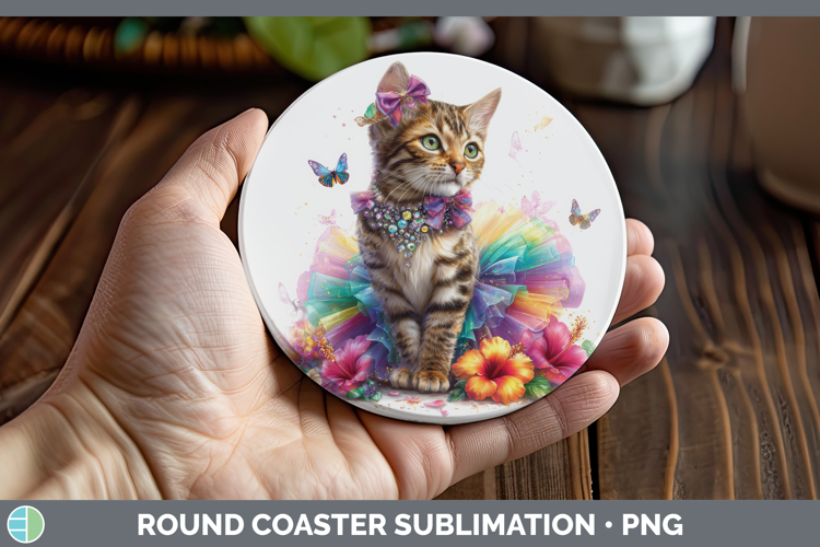 Cats Rainbow Summer Savannah Cat Round Coaster Sublimation C