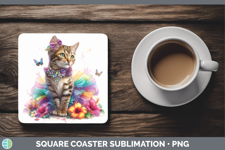 Cats Rainbow Summer Savannah Cat Square Coaster Sublimation