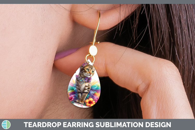 Cats Rainbow Summer Savannah Cat Teardrop Earrings Sublimati