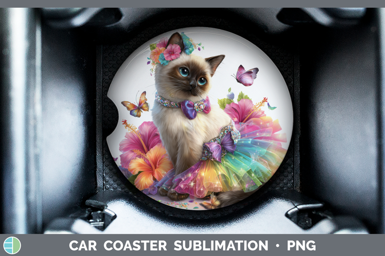 Cats Rainbow Summer Siamese Cat Car Coaster Sublimation Des