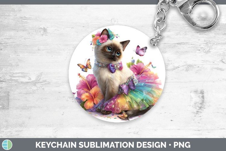 Cats Rainbow Summer Siamese Cat Keychain Sublimation Keyring