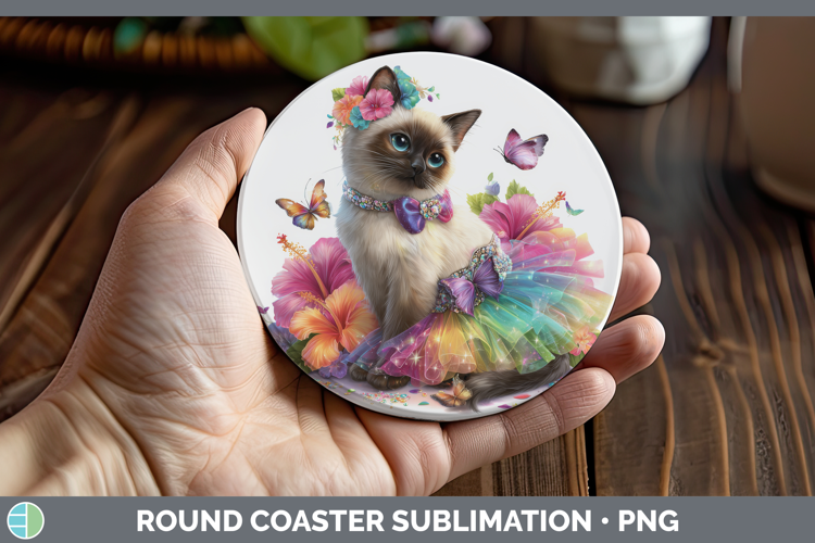 Cats Rainbow Summer Siamese Cat Round Coaster Sublimation Co