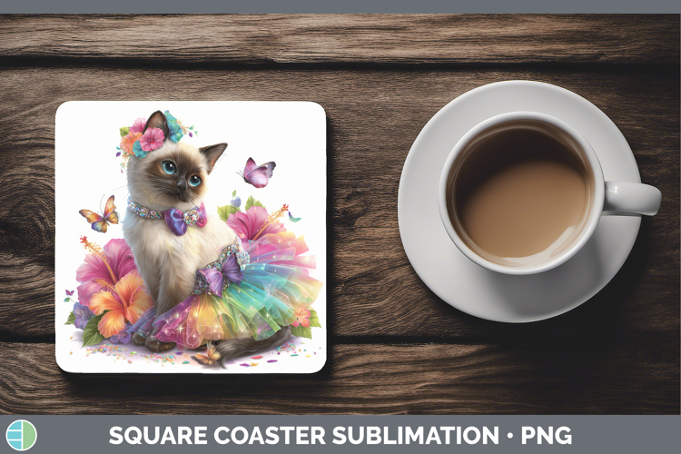 Cats Rainbow Summer Siamese Cat Square Coaster Sublimation C