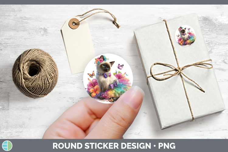 Cats Rainbow Summer Siamese Cat Stickers | Round Labels Desi