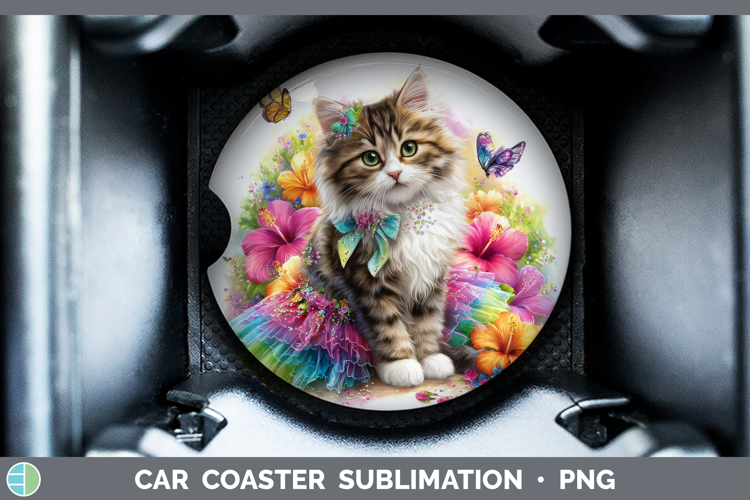 Cats Rainbow Summer Siberian Cat Car Coaster Sublimation De