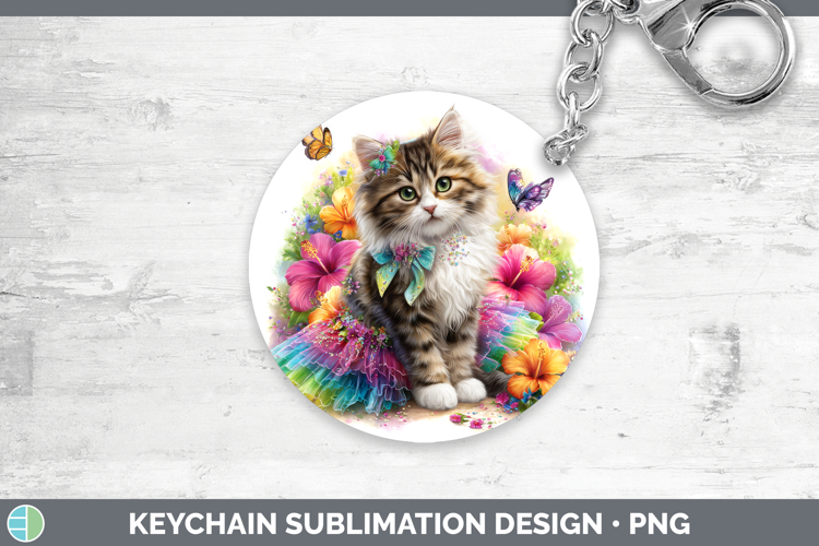 Cats Rainbow Summer Siberian Cat Keychain Sublimation Keyrin